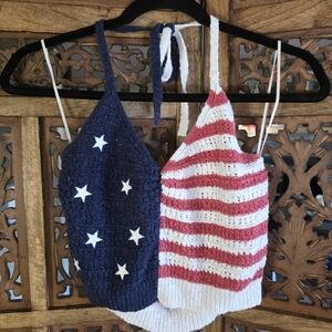 American Eagle Outfitters Red and White Knit Top